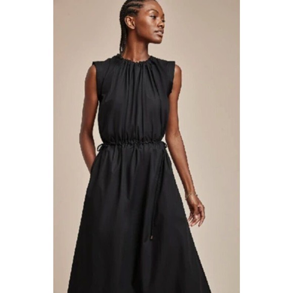 GOOP G LABEL Sz 8 Kaci Black Side Tie Open Back Cotton Midi Dress - Picture 1 of 13